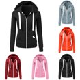 thumbnail image 3 of Dpytoraw Women's Zip Up Hoodie, Solid Color Long Sleeve Jacket with Pockets Orange XXL, 3 of 5