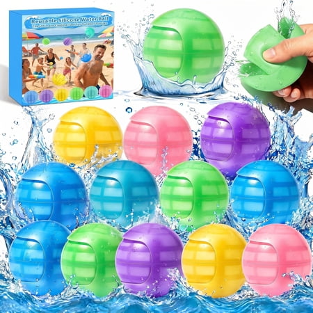 Reusable Water Balloons 12 Pack - 1 Second Quick Fill, 3000+ Uses, Magnetic-Free & Lightweight, 6 Colors with Gift Box for Outdoor Water Games