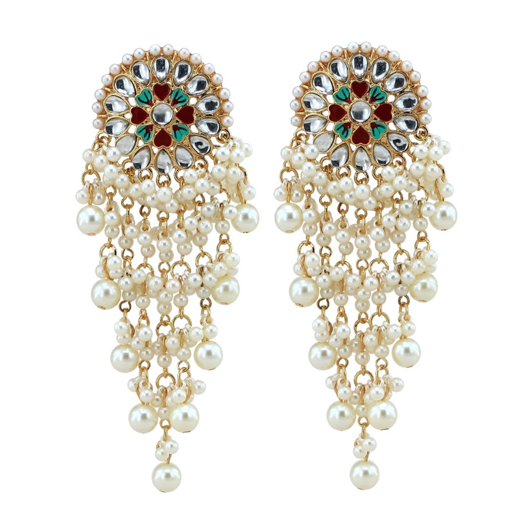 High Quality Earrings,Indian Jewelry Kundan Earrings Polki Bridal Earrings Chandbali Floral Earrings Dangler Bollywood Earrings