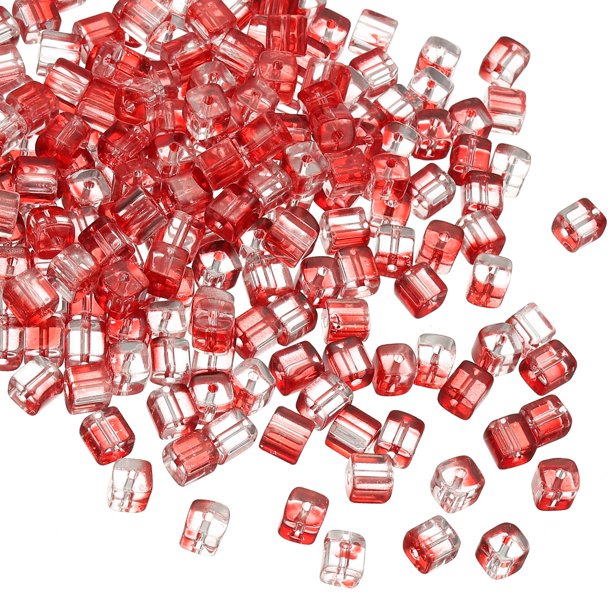 Uxcell 500 Pcs Perlas de Cubo de Cristal, 7mm Transparentes Facetadas Cuadradas Espaciadoras Suministros para Manualidades para Joyería DIY Pulsera Aretes Collar, Rojo