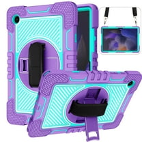 SaniMore for Samsung Galaxy Tab A8 (SM-X200/X205) Kids Case, Multi-Layer Case with Handle Crossbody Strap & 360° Rotatable Kickstand Shockproof Protective Case for Boys Girls, Purple Mint