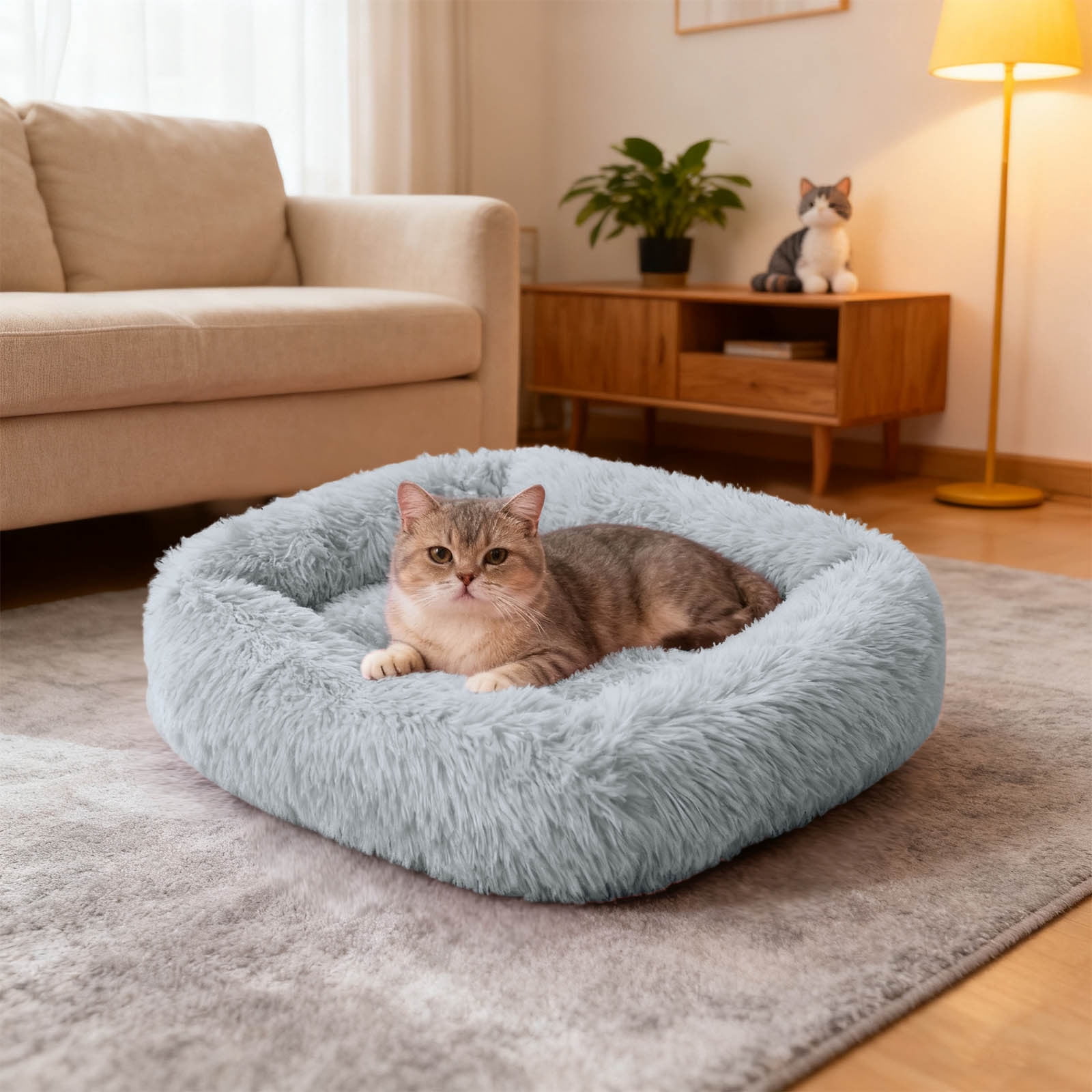 Pet Beds for Cats and Dogs Calming Cushion Self-Warming Cozy Indoor Outdoor Mat with Fabric and Machine Washable Design
