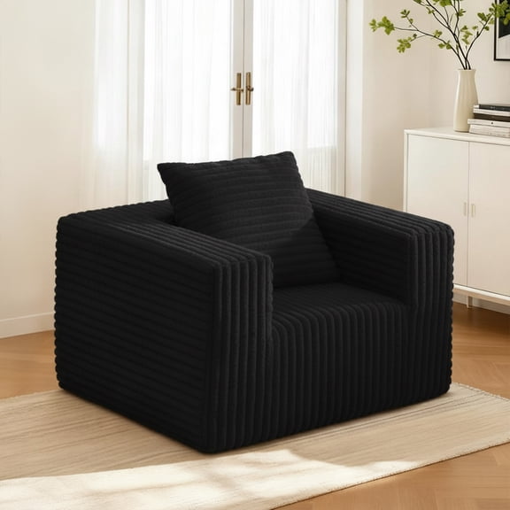 Sonovafurn 30.3" Corduroy Kids Boneless Couch, Couch in a Box No Assembly, Mini Cloud Sofa with Memory Foam & Pocket Springs, Kids Chair for Bedroom Playroom, Black