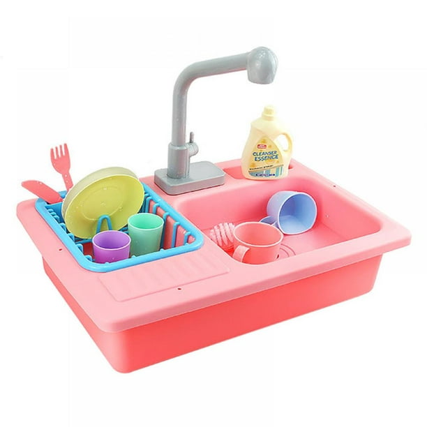 Pretend Play Kitchen Sink Toy - Running Water Dishes Washing Toys for