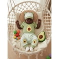 thumbnail image 6 of BemeyourBBs 3Pcs Newborn Baby Boy Girl Avocado Outfit Infant Summer Clothes Short Sleeve Avocado Embroidery Romper Elastic Waist Striped Pants Set Hat, 6 of 8