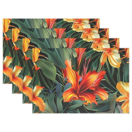 

Ryvnso Placemats Set of 4 Exotic Lily Flowers Dining Mats Heat-Resistant Non-Slip Washable Table Mat