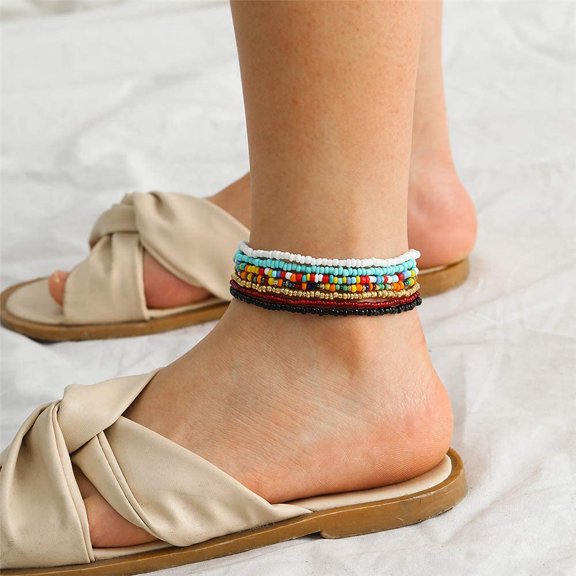 Ankle Bracelets for Women, Beaded Anklets for Women, Boho Aesthetic Beads Elastic Anklet for Women Summer Foot Jewelry, Colorful