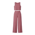 thumbnail image 6 of Khunlpohl Women's 2 Piece Sets Crew Neck Cropped Sleeveless Tank Tops and Straight Leg Loose Pants Summer Trendy Casual Vacation Set, 6 of 7