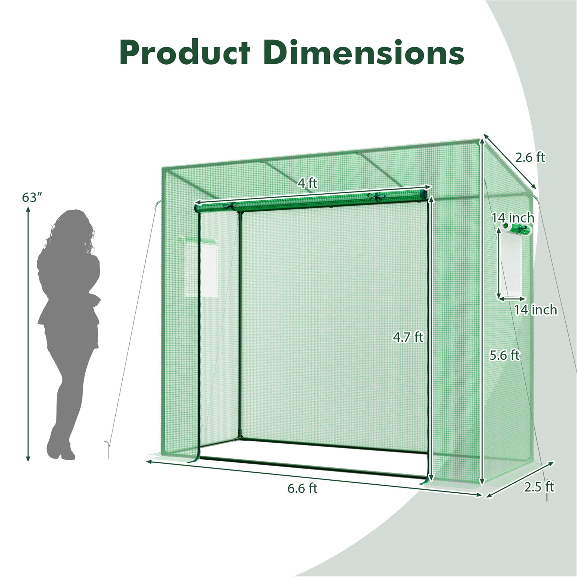 Gymax Portable Mini Greenhouse w/ PE Cover 4 Wind Ropes & Ground Stakes Zipper Door