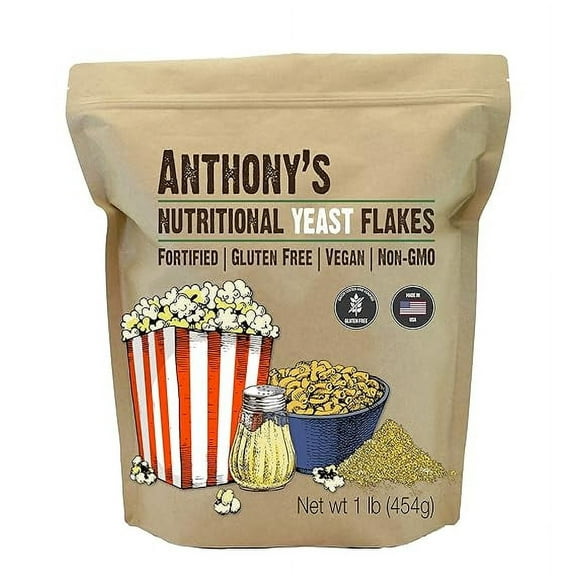 Anthony's Premium Nutritional Yeast Flakes, 1 lb, Fortified, Gluten Free, Non GMO, Vegan