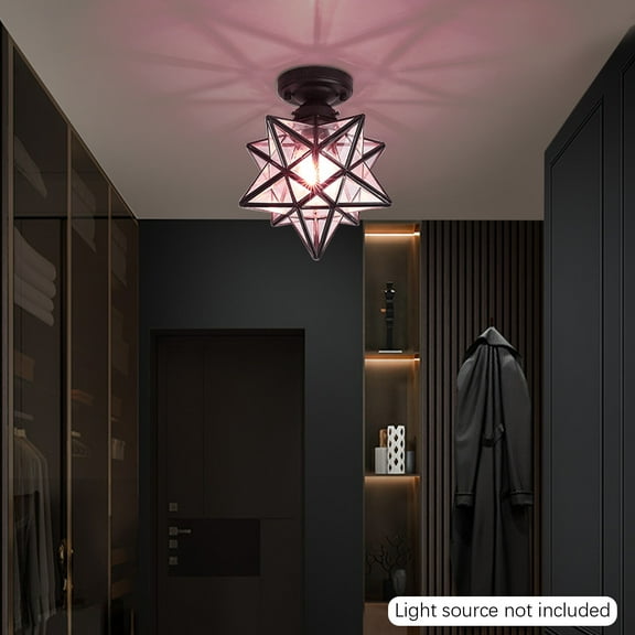 Peakora Moravian Star Light Flush Mount Ceiling Light with Seeded Glass Shade Modern Black Moroccan Star Ceiling Light Fixture for Indoor 1 Light