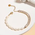 thumbnail image 5 of Gold Silver Pearl Bracelet for Women, Natural Fresh Water Pearl Cubic Zirconia Link Bracelet, Hytnpoallergenic Dainty Bracelet Bridal Jewelry, 18K Gold Plated Wedding Bracelet, Bridesmaid Gifts, 5 of 7