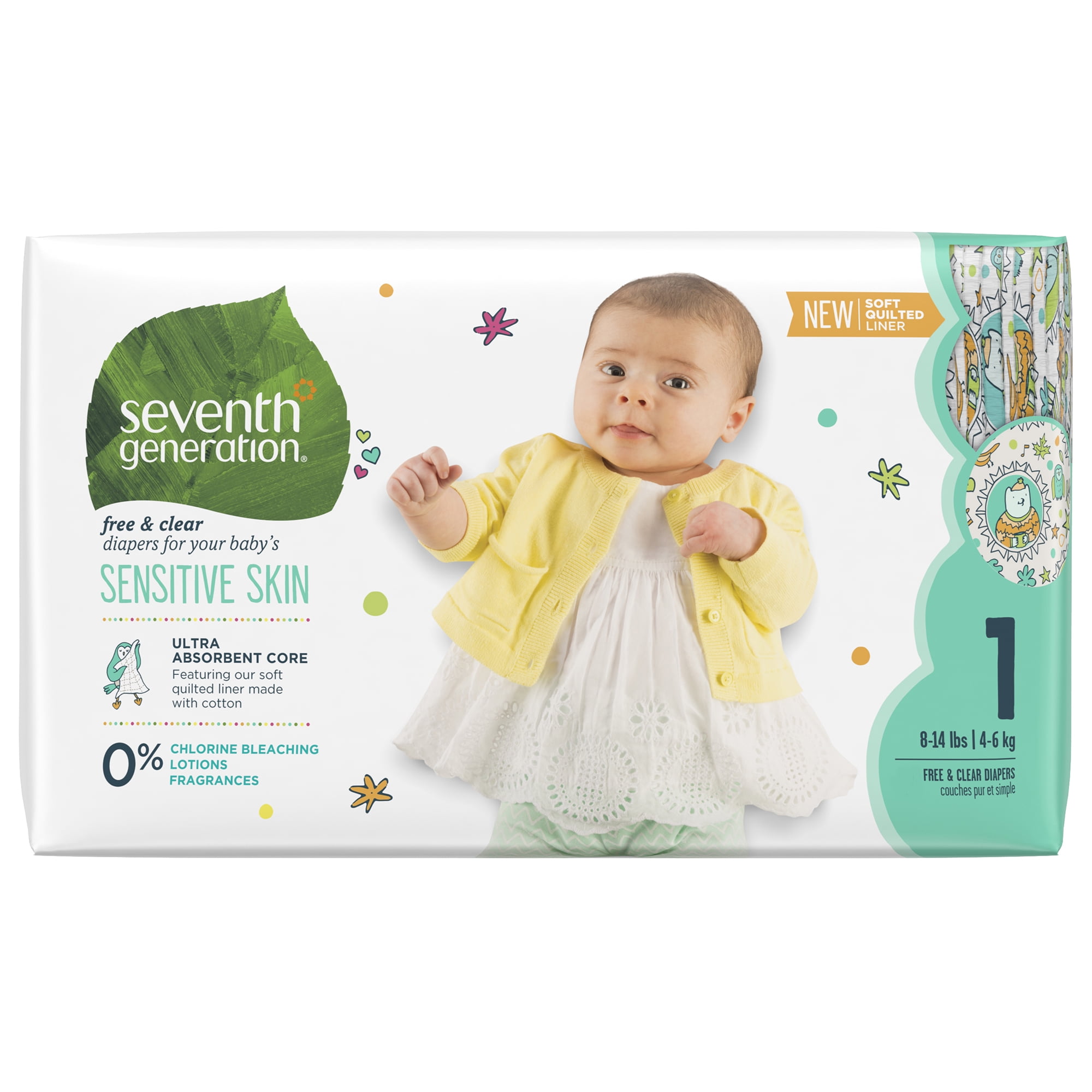 Seventh Generation Free & Clear Baby Diapers with Animal Prints Size 1, 40 Count - Walmart.com - Walmart.com Seventh Generation Free & Clear Baby Diapers with Animal Prints Size 1, 40 Count - Walmart.com - Walmart.com