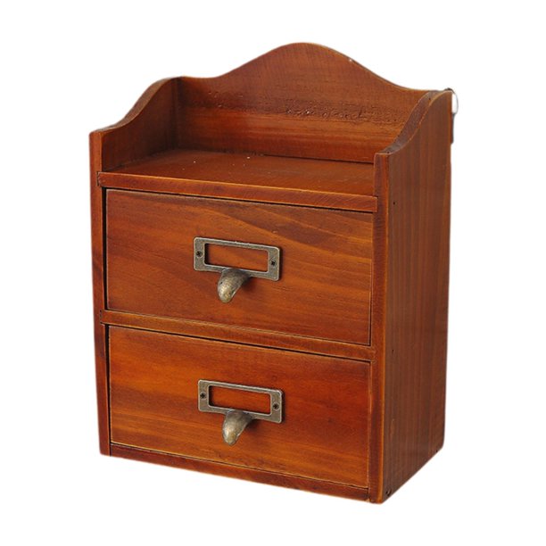 Caja de almacenamiento de madera con 2 cajones de almacenamiento, estilo vintage, para pared. Marrón