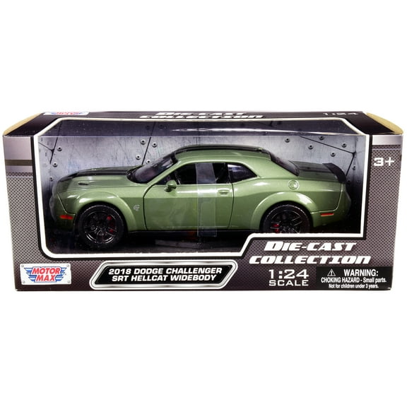 2018 Dodge Challenger SRT Hellcat Widebody Green Metallic with Black Stripes 1/24 Diecast Model Car by Motormax