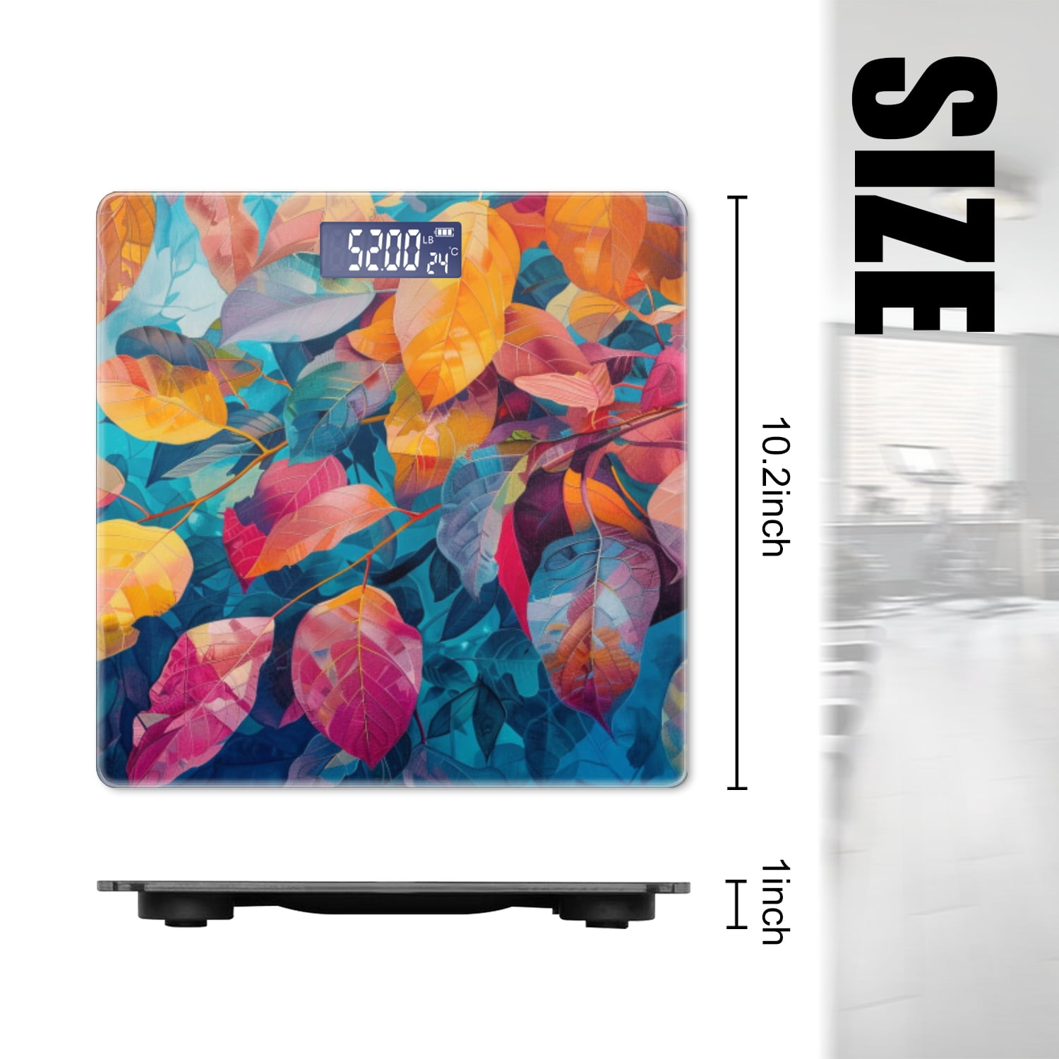 High Precision Body Weight Scale Smart Bathroom Scales with Large LCD Display(400lbs),Decorative for Bedroom-Vibrant And Colorful Painting Of Leaves With Hues Of Orange