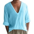 thumbnail image 2 of VERUGU Mens Lightweight Breathable Casual Fashion Shirt Solid Color Long Sleeve V-Neck Fit Summer Loose Comfortable Blouse Sky Blue 3XL, 2 of 5