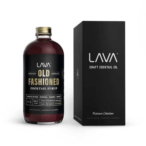 LAVA Premium Aromatic Old Fashioned Mix 16oz, Small Batched, Handcrafted, Aromatic Bitters, Demerara, Marasca Cherry, Orange Zest, Hazelnut and Cinnamon. Old Fashioned Drink Mix Makes 32 Cocktails