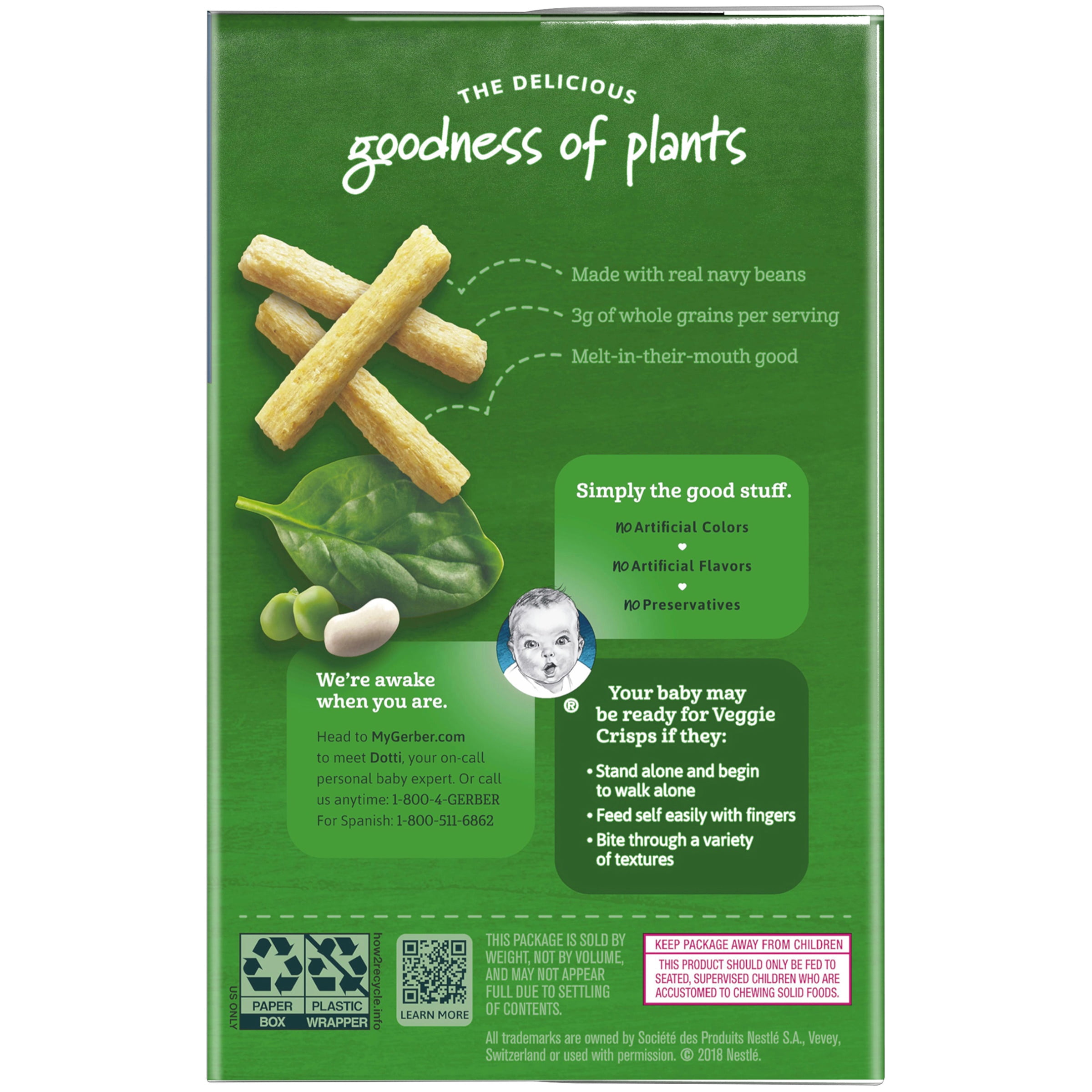 Gerber Organic Veggie Crisps, Farm Greens, 0.52 oz. Pouch, 5 Count