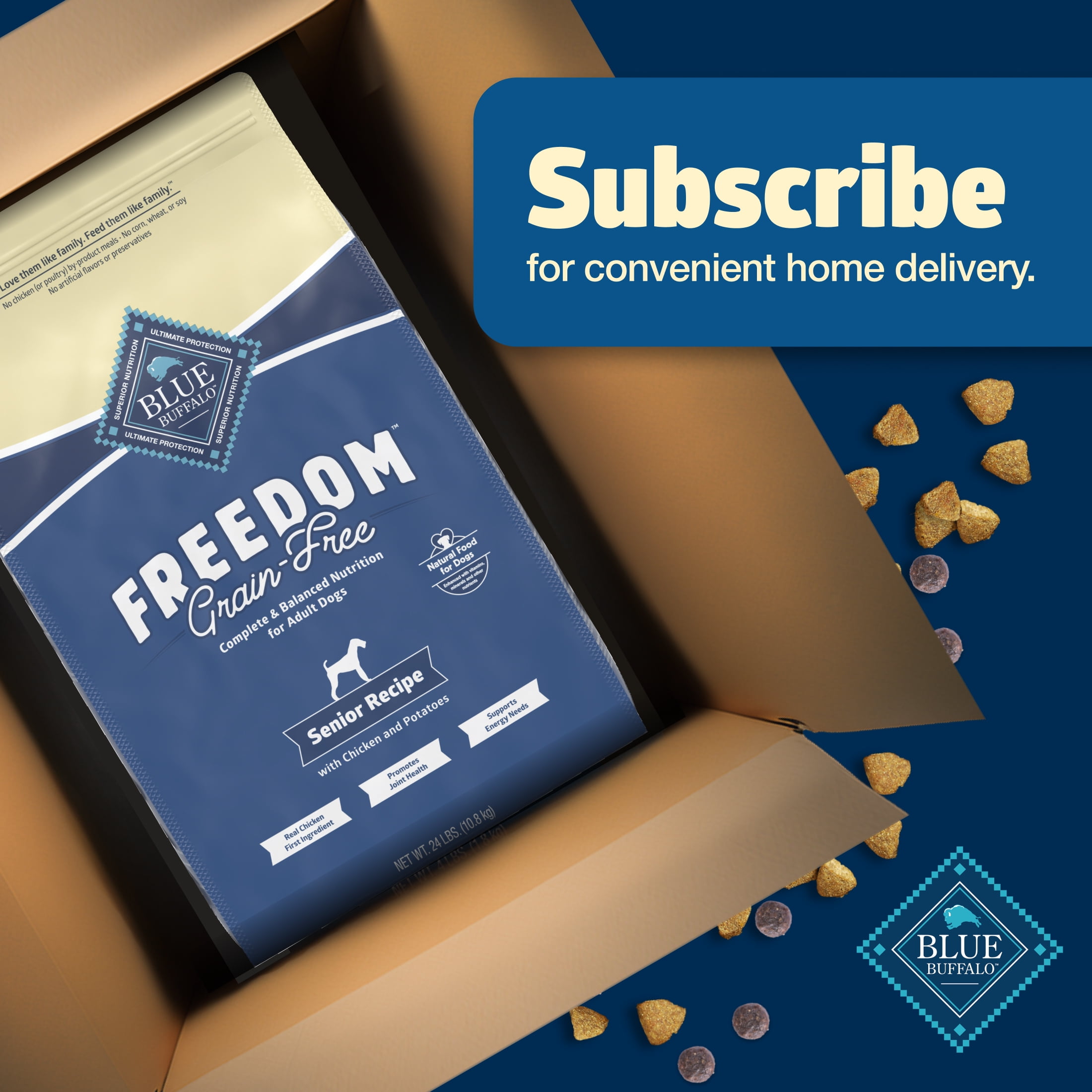 Blue Buffalo Freedom Grain-Free Senior Dry Dog Food, Chicken & Potatoes, 24-lb Bag