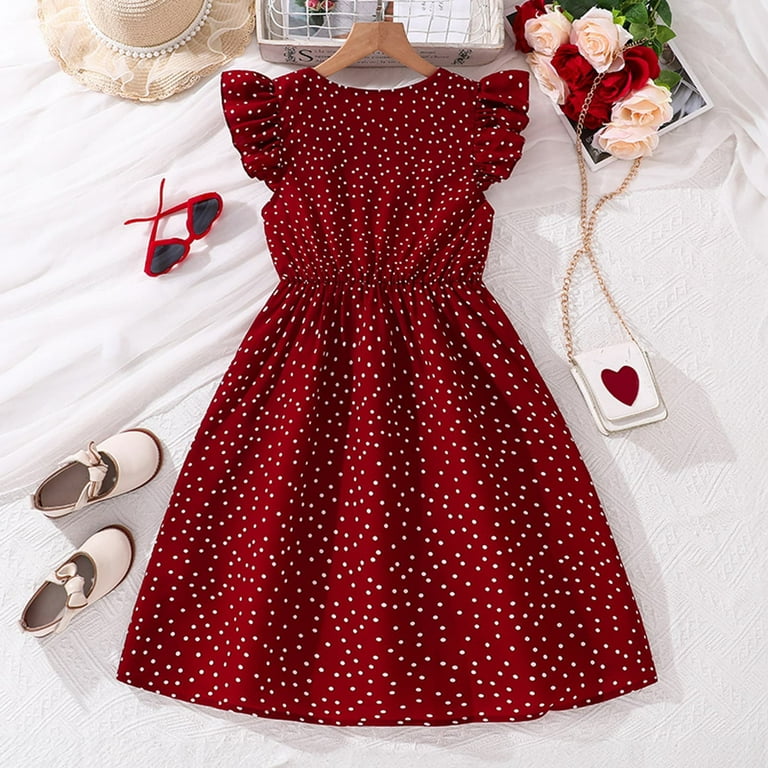 Gaexia Girls Dresses Size 14-16 Flying Cap Sleeve Skater Dresses High Waist  Cute Casual Bohemian Dresses Brick Red,150 - Walmart.com