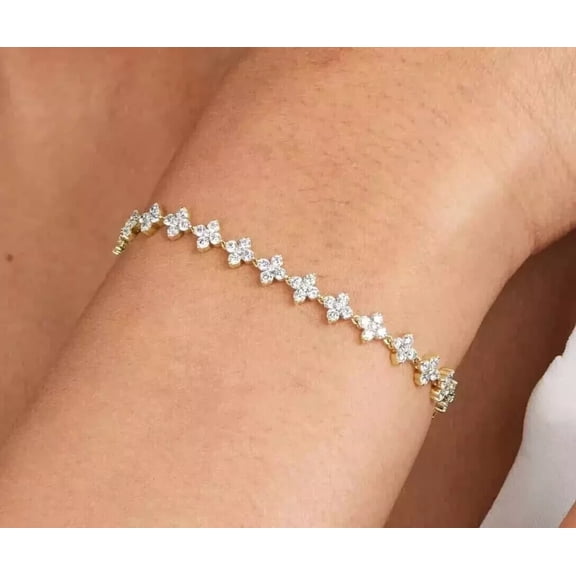 Simulated Diamond Women's Tennis Bracelet 14K Yellow Gold Plated 6Ct Round Cut 7In