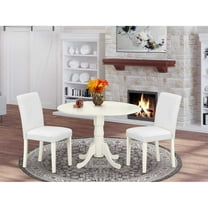 East West Furniture Dublin 3-piece Wood Dining Set with Leather Seat in White