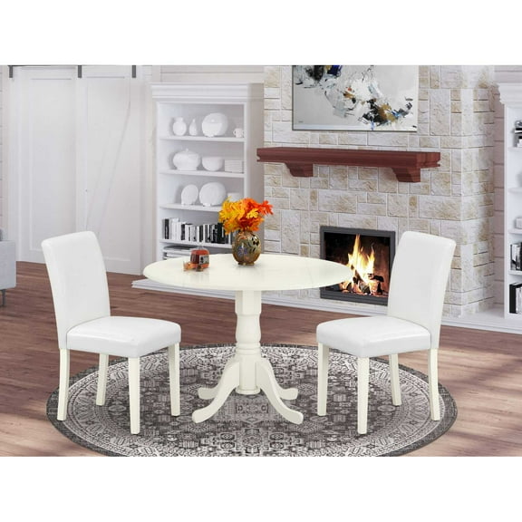East West Furniture Dublin 3-piece Wood Dining Set with Leather Seat in White