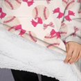 thumbnail image 3 of Oversized Wearable Blanket Hoodie,Pink Bows and Baseballs Pattern Sherpa Blanket Hoodie with Super Pockets,Super Warm Fuzzy Pullover for Women & Men, 3 of 6