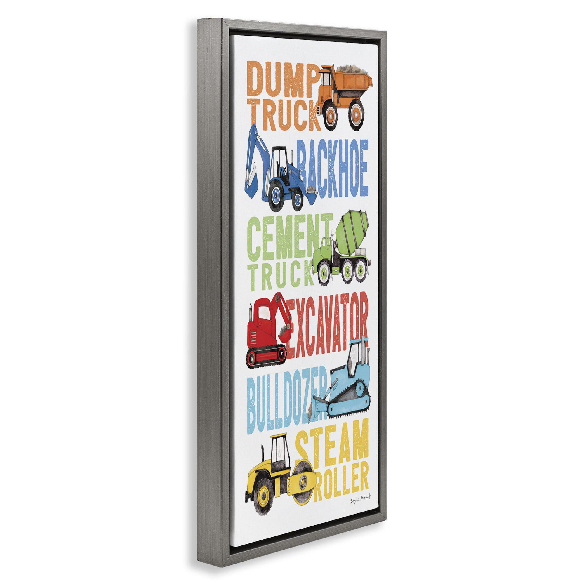 Stupell Industries Traditional Construction Vehicles Art for Kids Painting Gray Floater Framed Canvas Art Print Wall Art, 15 x 31