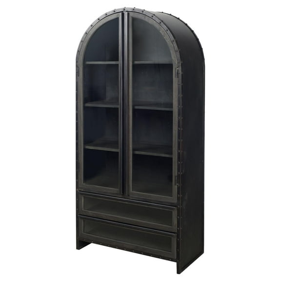 Gehry 72.3" H Dark Brown Metal Brown Wood and Glass Door Display Cabinet