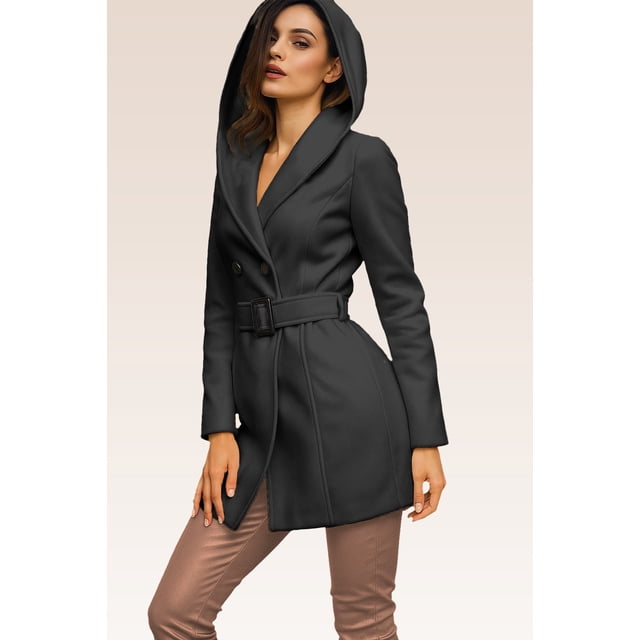 Abrigo Elegante con capucha Negro Chica