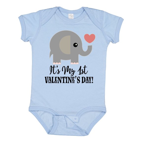 Inktastic 1st Valentines Day Baby Elephant Boys or Girls Baby Bodysuit