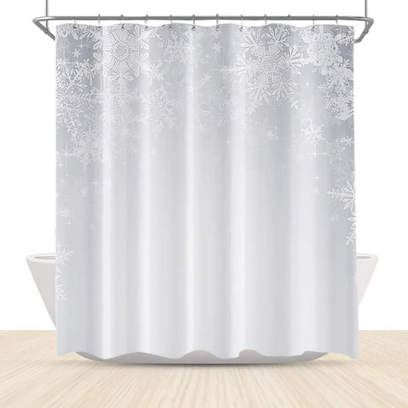 Winter Holiday Shower Curtain Christmas Theme White Sparkle Snowflakes Bathroom Curtain 72x72 Inch Polyester Fabric Waterproof with Hooks