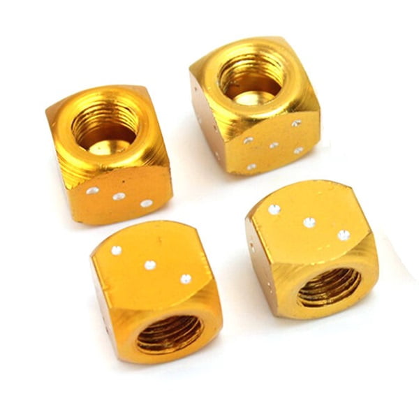 4x Dice Die Gold Valve Stem Chrome Air Tire Caps Tyre Covers Universal Chromies