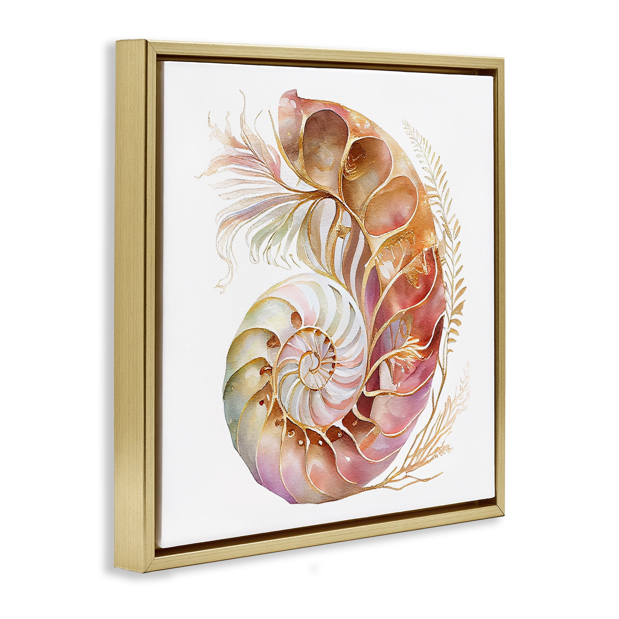Stupell Industries Curled Nautilus Pattern Nautical & Beach Painting Gold Floater Framed Canvas Art Print Wall Art, 25 x 25