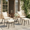 thumbnail image 5 of 5 Piece Patio Bistro Set with Ottoman, Outdoor Wicker Apartment Balcony Furniture Sets, Rattan Table and Chairs Set of 2 for Porch Backyard Deck, Yellow,Beige, 5 of 9