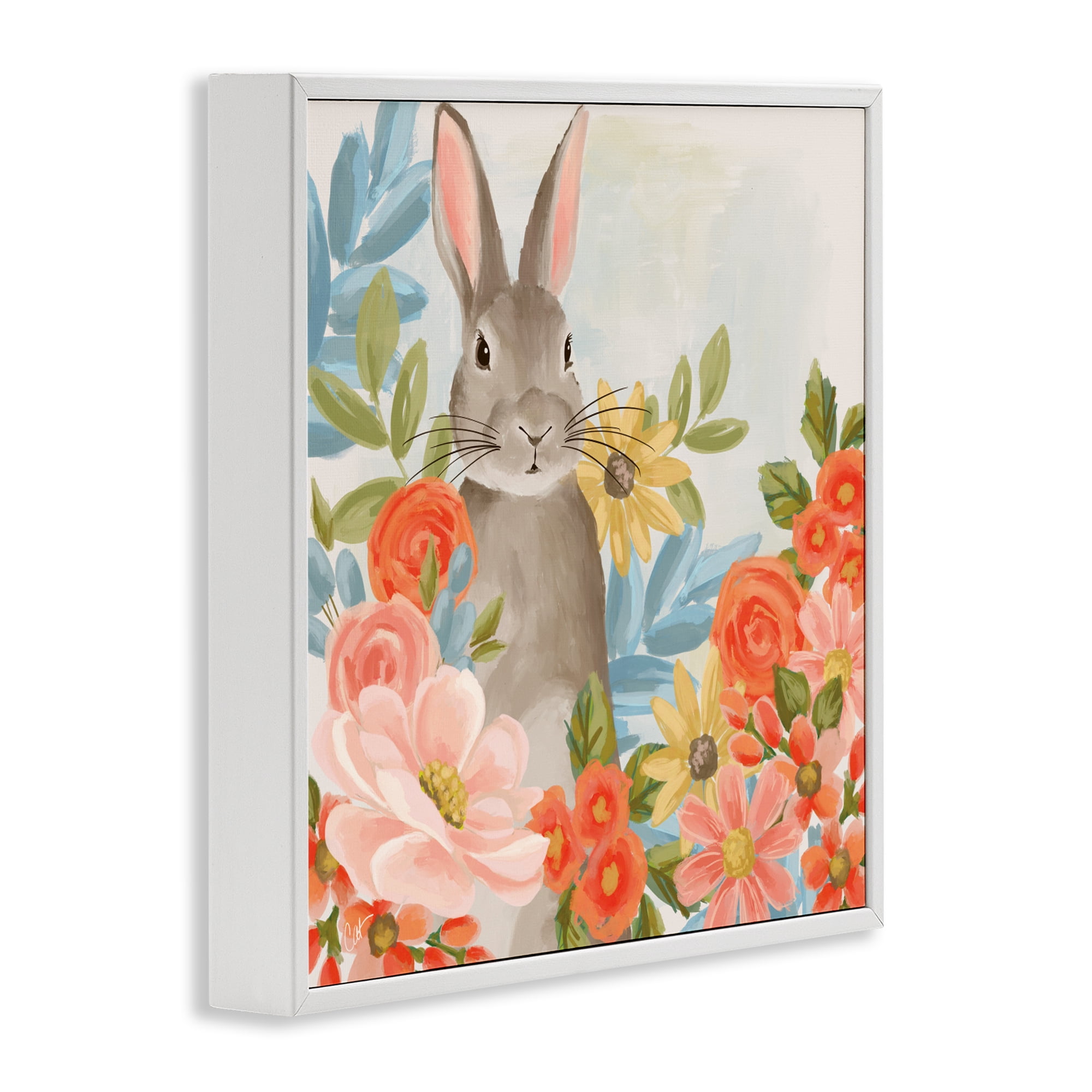 Stupell Industries Bunny Among The Blooms White Framed Giclee Art, design by Cat Thurman Designs
