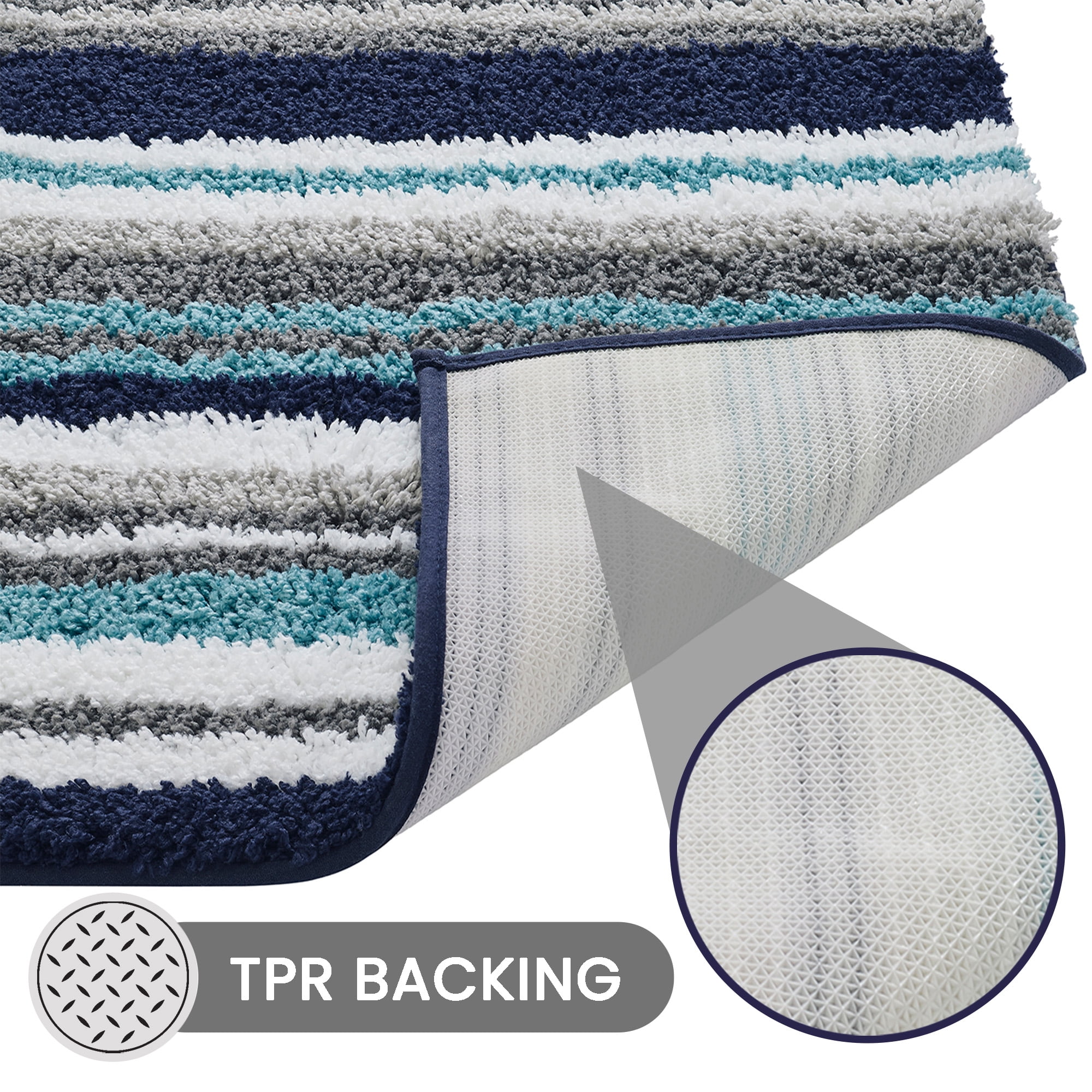 Better Trends 20" x 60" Bathroom Runner Mat, 100% Polyester Non-Slip Bath Rug, Water Absorbent, Machine Washable Griffie Collection - Blue