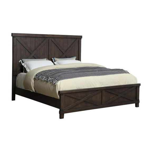 Furniture of America Andrew Rustic Wood California King Panel Bed in Dark Walnut