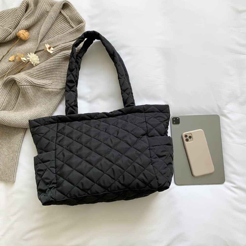 CoCopeaunt Quilted Tote Bags for Women Lightweight Puffer Padding Shoulder Bag Large Nylon Tote Handbag Zipper Closure