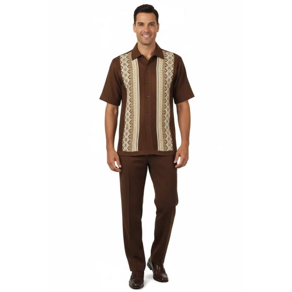 Men Silversilk 2pc Walking Leisure Matching Suit Italian Woven Knits 71003 Brown