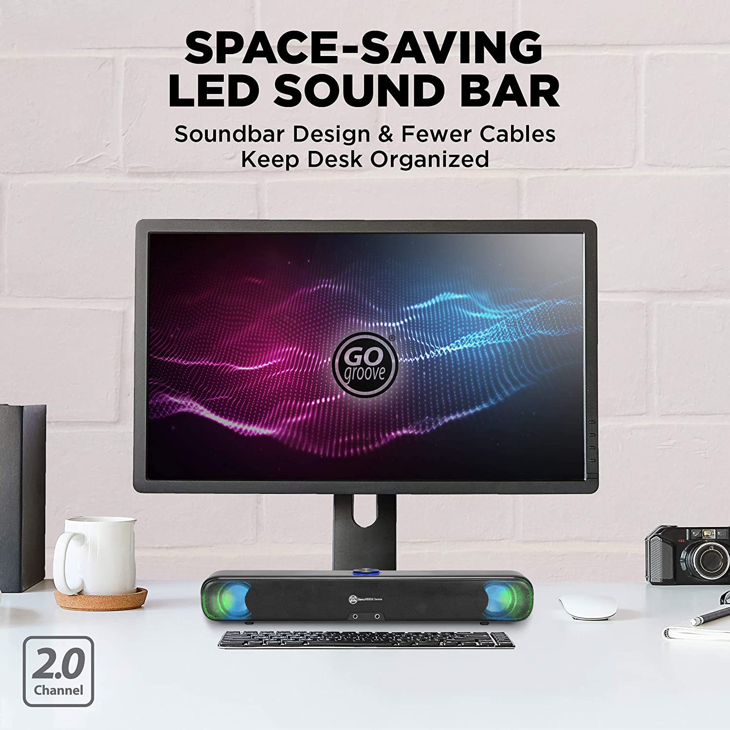 GOgroove Computer Speaker LED Sound Bar - SonaVERSE Sense USB Powered Desktop Computer Speaker for PC, Laptop with Glowing LED Lights, Stereo Drivers, Headphone and Microphone Ports, Wired AUX Input - image 3 of 9