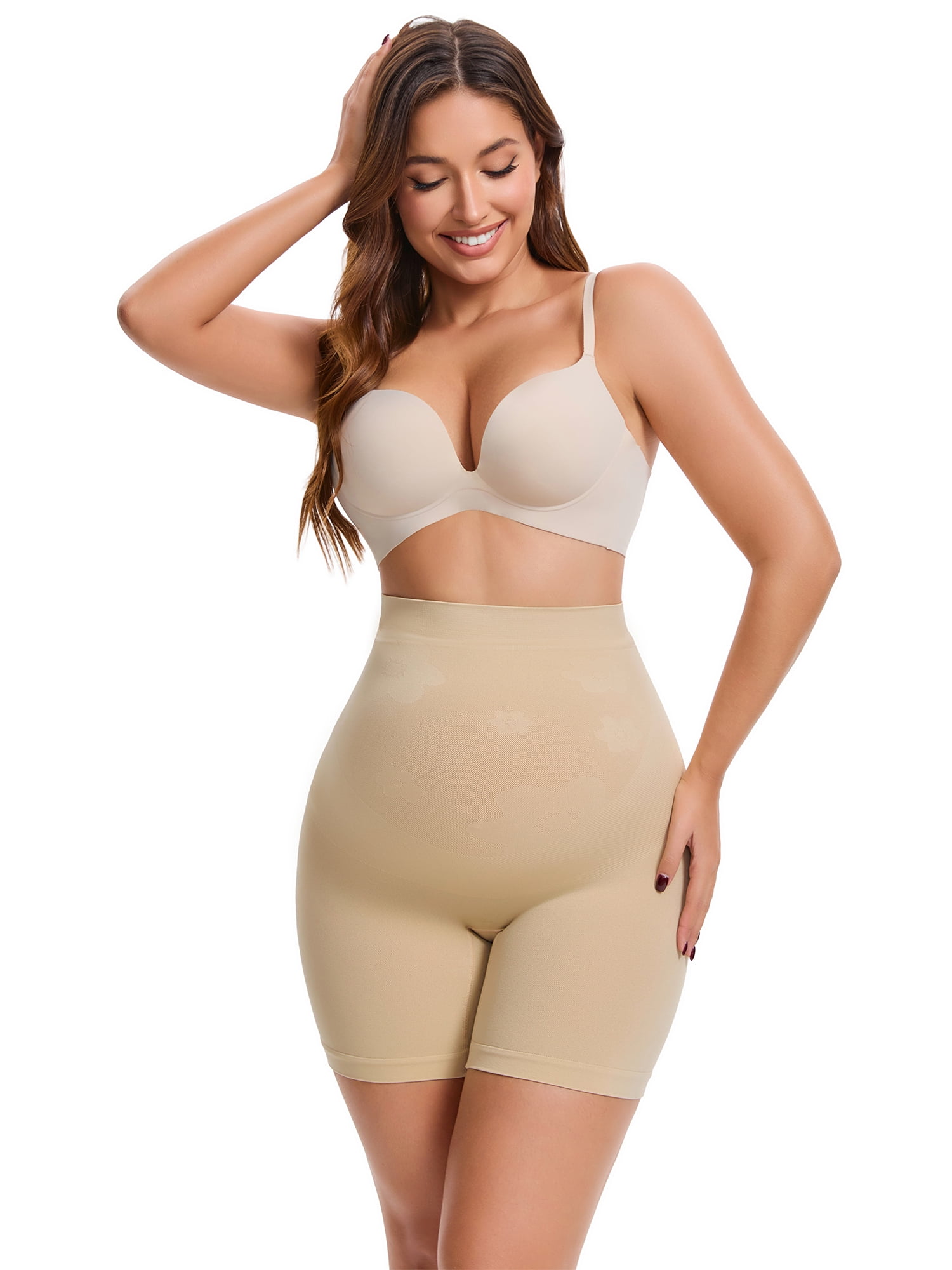 DARING DIVA Women's Maternity Seamless High Waist Belly Support Shorts L Beige