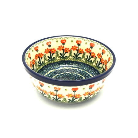 Polish Pottery Bowl - Salad - Peach Spring Daisy