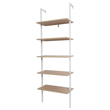 

Ladder Bookshelf 5 Tier Modern Bookcase Open Ladder Shelf with Stable Metal Frame 70.87 Inches Display Wood Shelving Unit Storage Rack Against Wall for Home Office(Walnut Color)