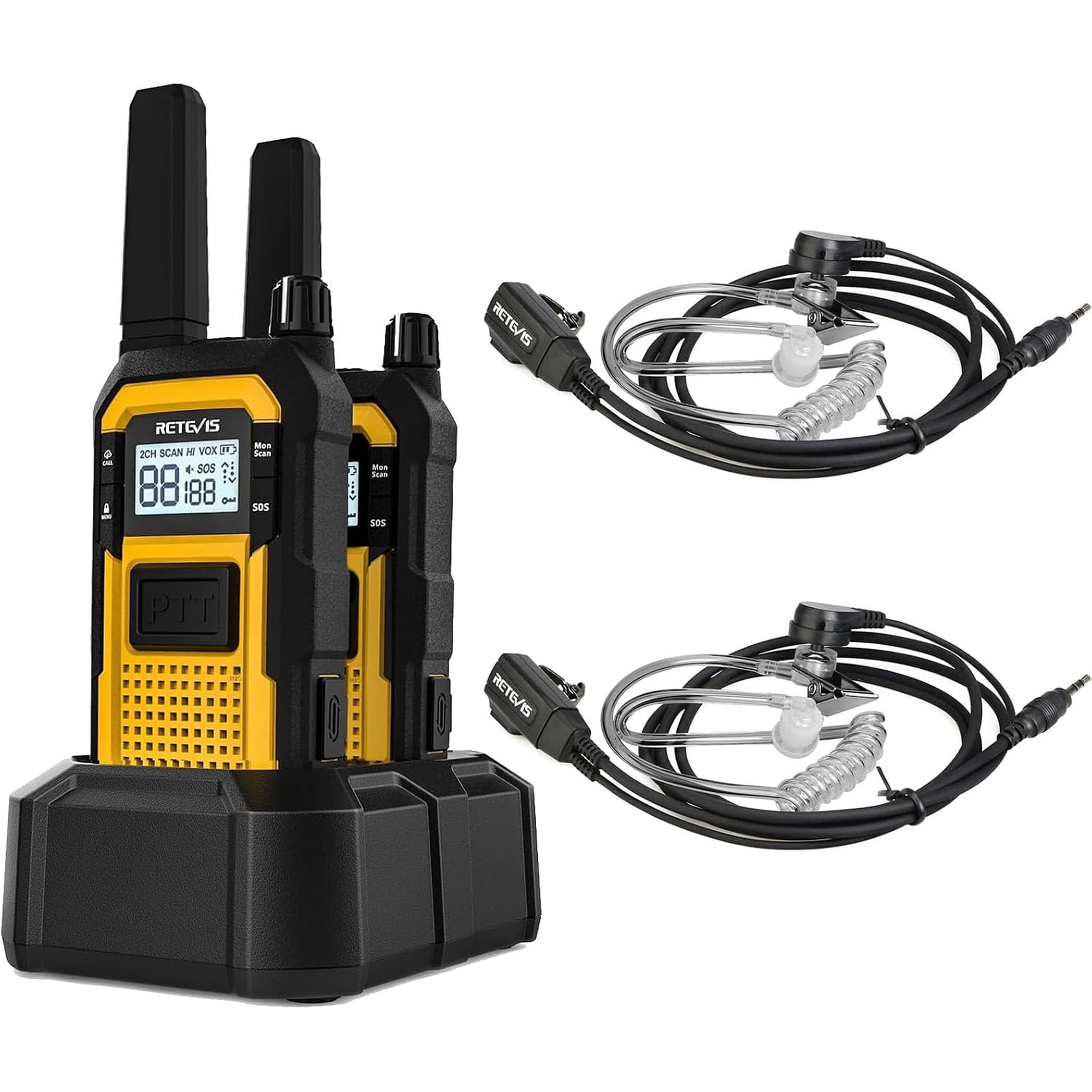 RB48 Waterproof Walkie Talkies(2 Pack) with Covert Acoustic Walkie-Talkie Earpiece(2 Pack) Heavy Duty 2 Way Radio Shock-Resistant Vibration Call USB-C SOS 2000mAh NOAA 2 Way Radio for Outdoor