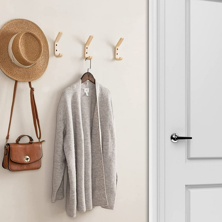 HBlife 4 Pack Wooden Coat Hooks Wall Hooks for Hanging Natural