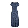 thumbnail image 5 of Summer Dress Saving! Dresses for Women Chiffon Summer Casual Print V-Neck Short Sleeve Long Dress Blue L, 5 of 5