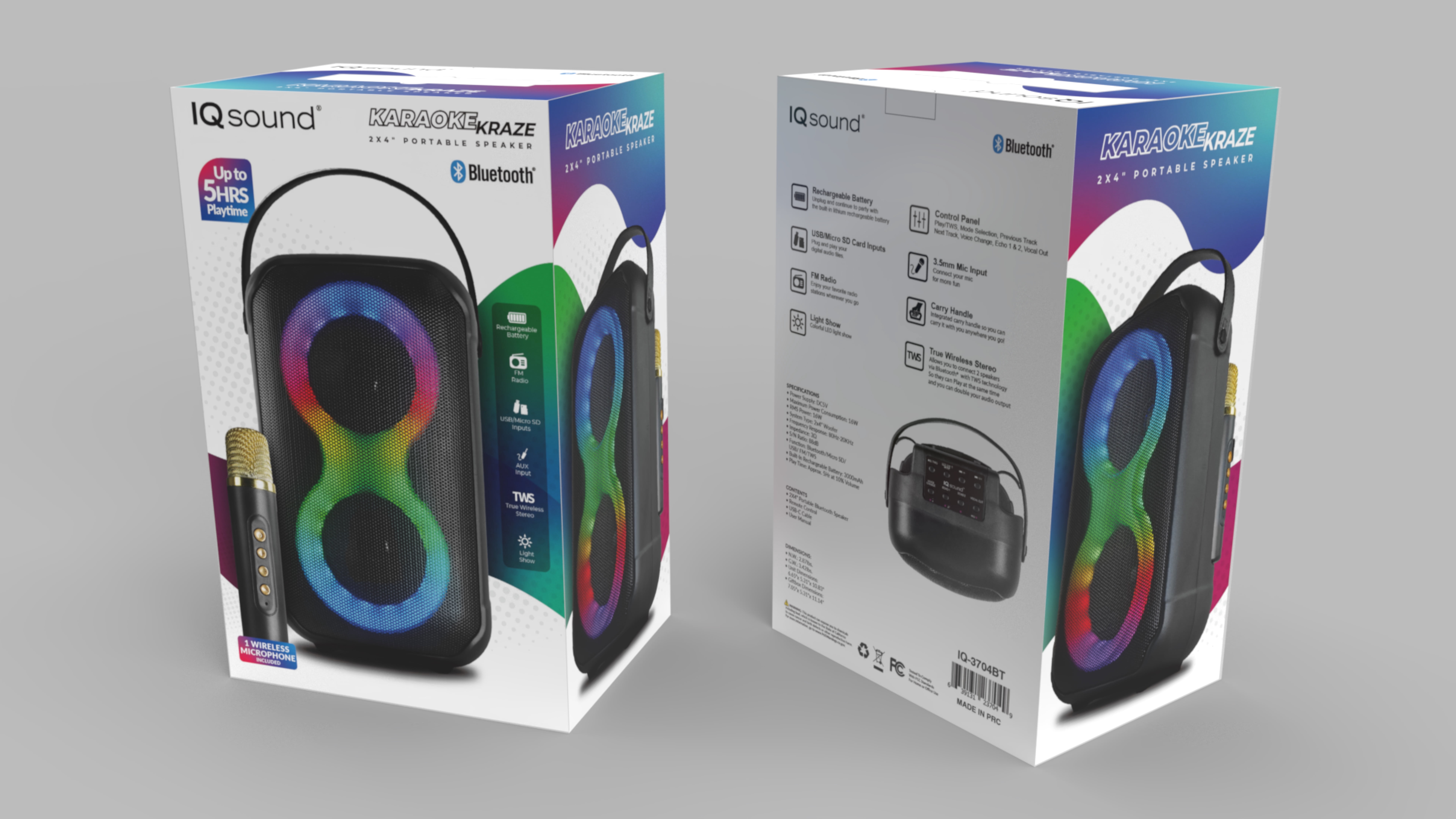 Supersonic IQ Sound IQ-3704BT Portable Bluetooth Karaoke Speaker, TWS, LED Lights, Wireless Mic, FM Radio